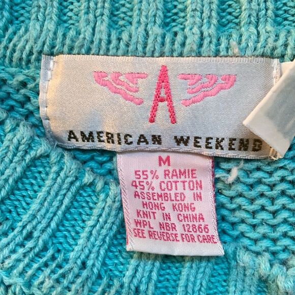American Weekend ramie cotton cable sweater color aqua green - Picture 3 of 4